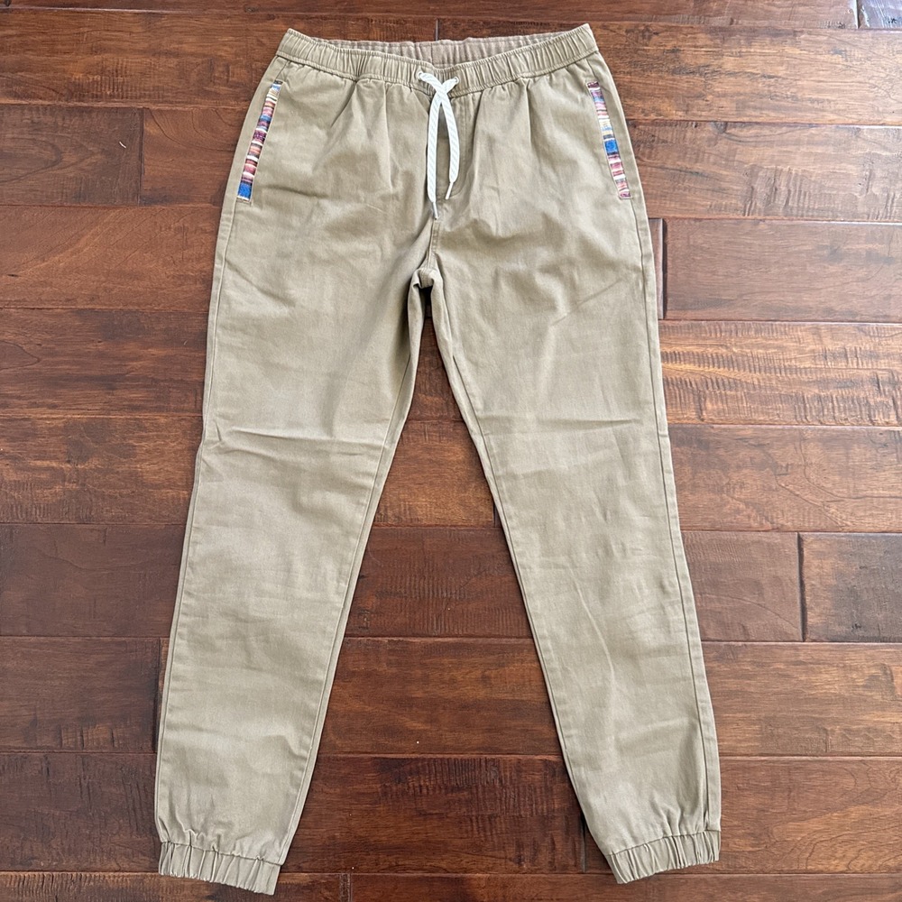 Men's Khaki Jogger Sweatpants with Contrast Pocket Trim